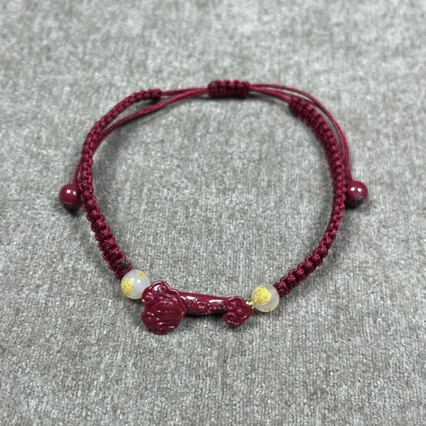 含辰砂工艺品高含量朱砂紫金砂设计款如意编织手绳