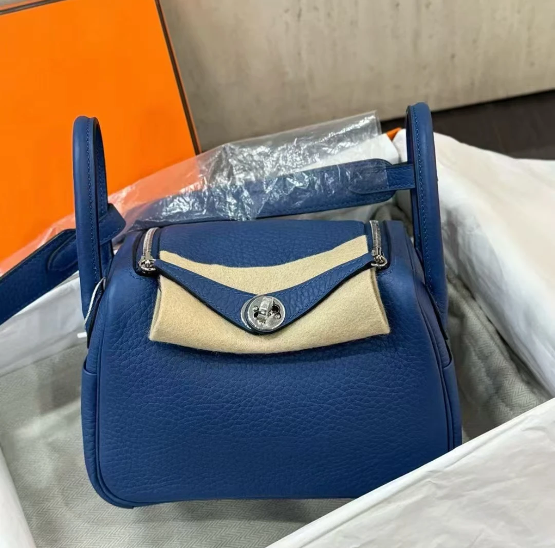 未使用 Hermes/爱马仕 【小池专属】miniLindy扎染蓝银扣K刻/斜挎包