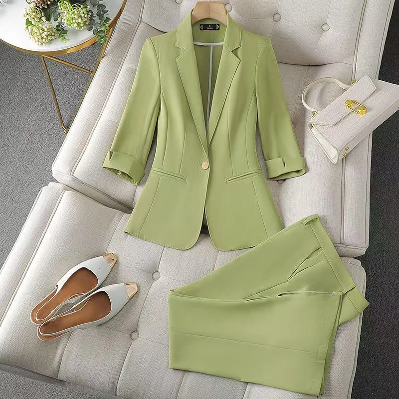 0737纯色修身时尚气质西装套装外搭女薄款夏季西装套装