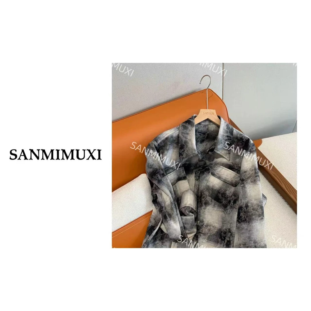 SANMI/叁米  雪花扎染格子衬衫  8831