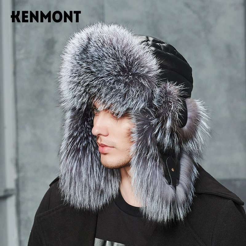 卡蒙狐狸毛秋冬圆顶雷锋帽无檐帽子防风保暖加绒男时尚护耳帽