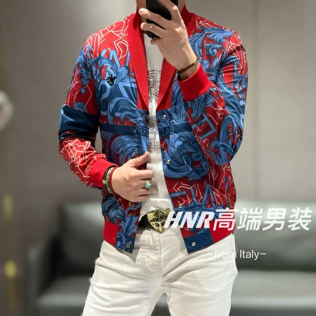 【雷迪·凯奇】品牌专卖青果领撞色巴洛克风格春款拉链夹克7015