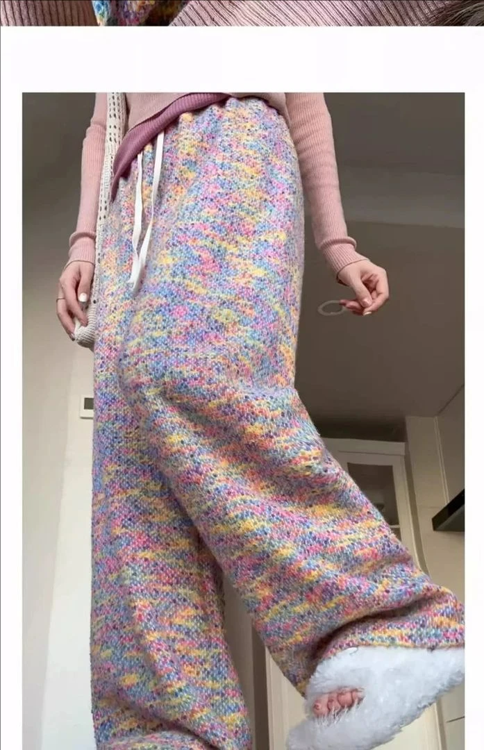 【egg原单】现货！七彩美学高腰情侣休闲百搭宽松设计感加绒彩虹裤