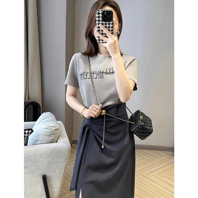 夏装搭配一整套装女修身短袖T恤不规则半身裙小个子显高时尚两套