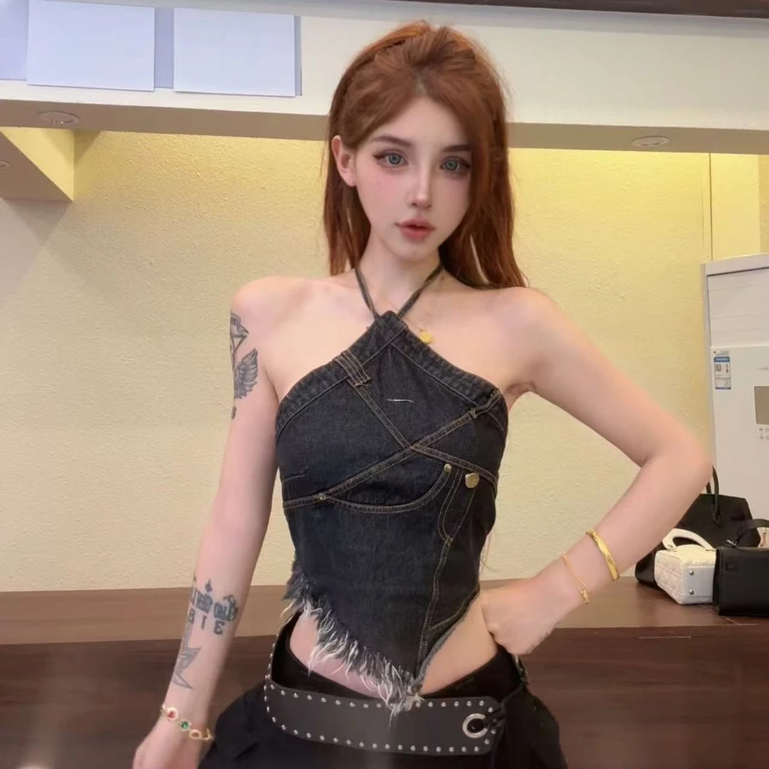 龙牙童推荐【女团牛仔】吊带网红辣妹美背时尚外穿夏季性感百搭修身