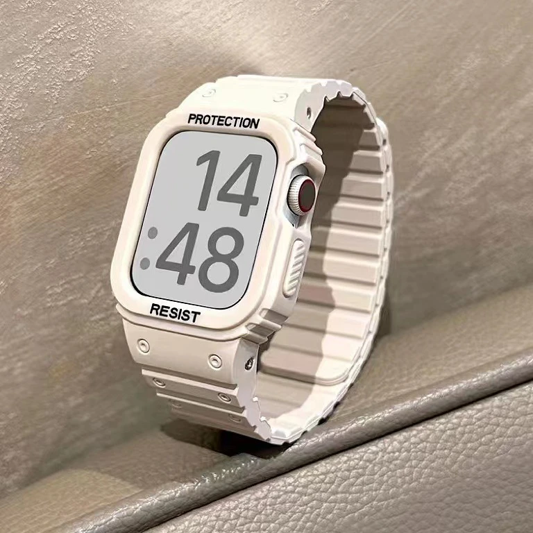 适用苹果手表表带iwatch ultra/2一体磁吸硅胶表带s9/8/7运动腕带