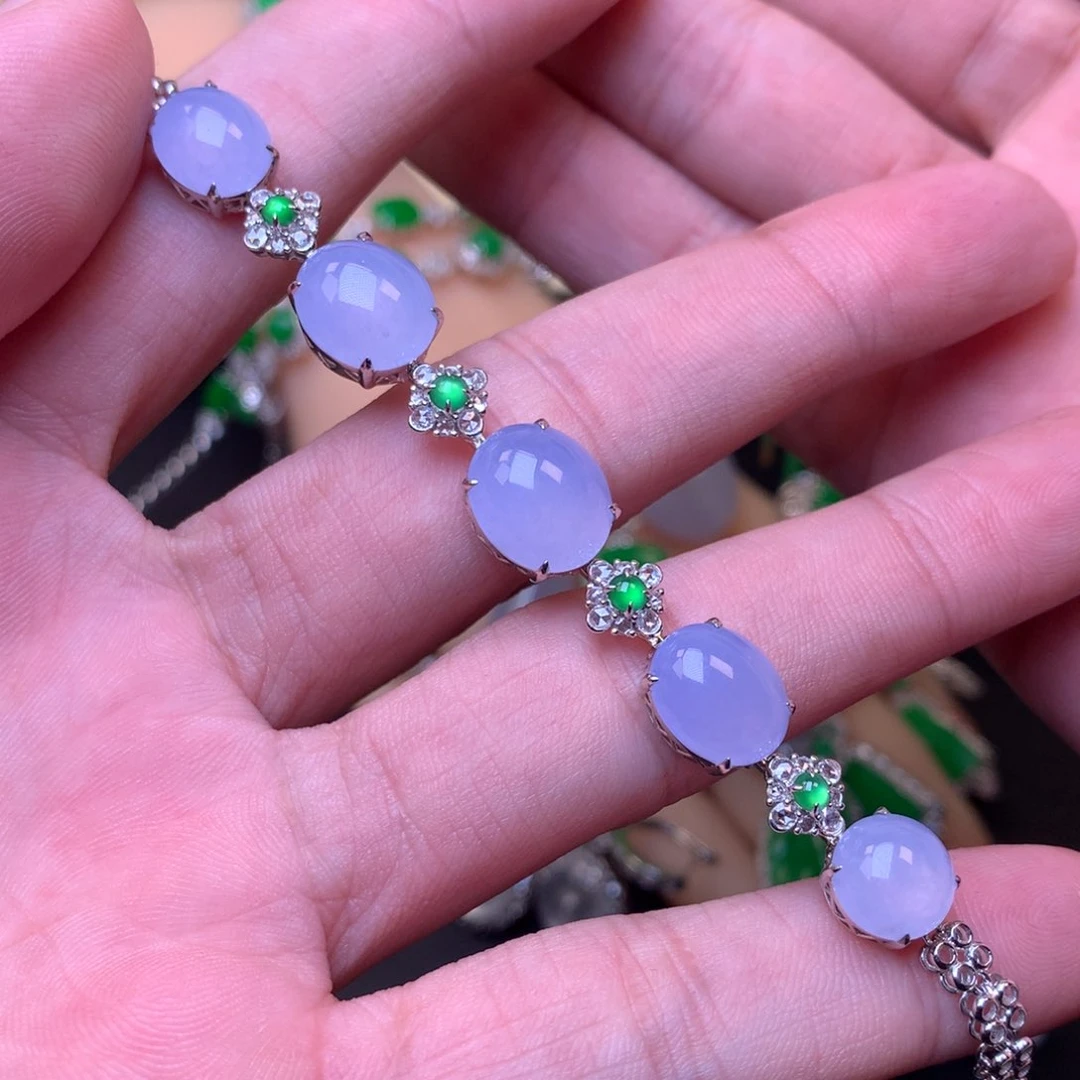 翡翠手链18K金镶嵌紫蛋面