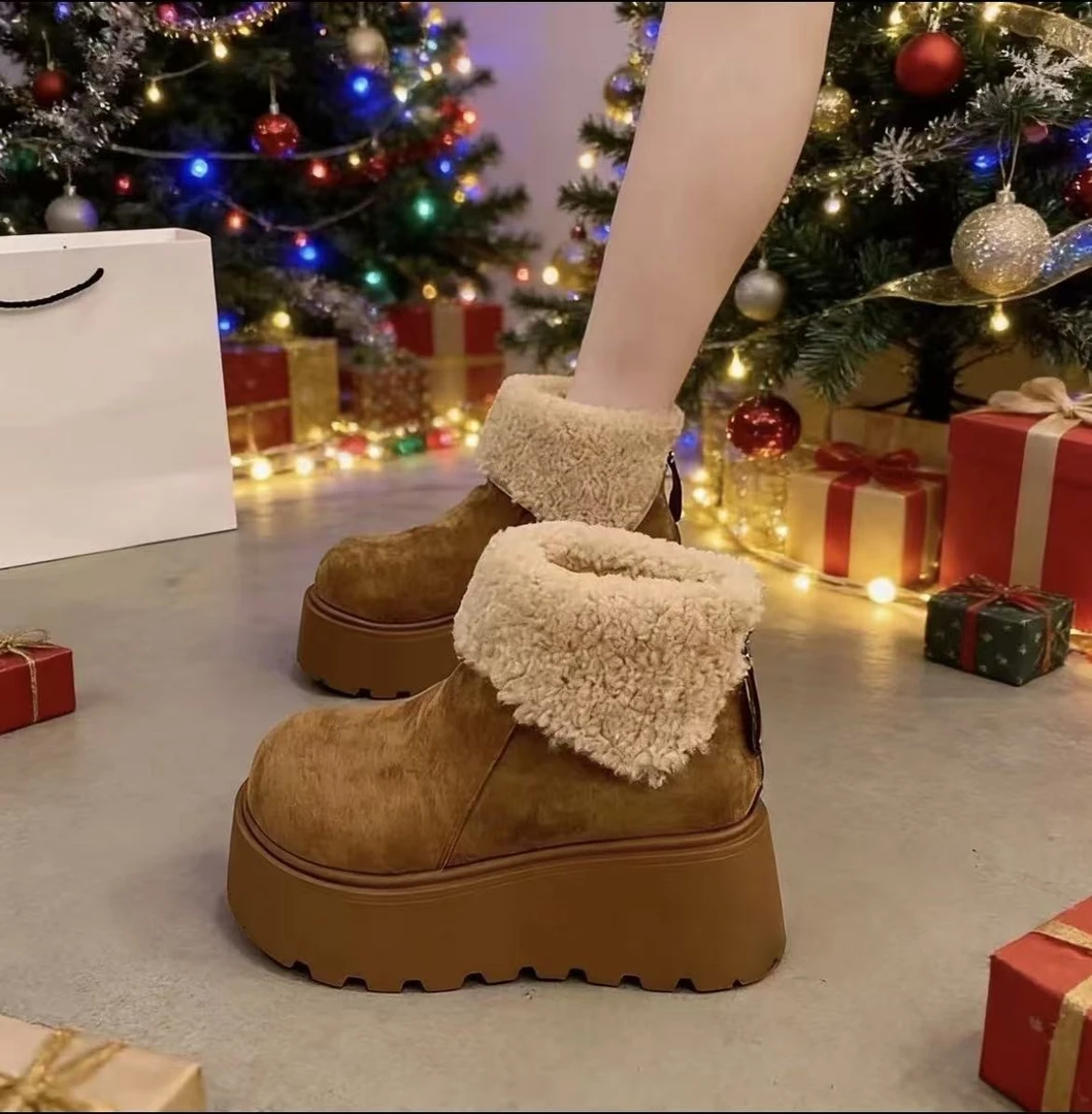 加绒保暖女2025年秋季新款增高厚底短靴小个子气质勃肯棉鞋