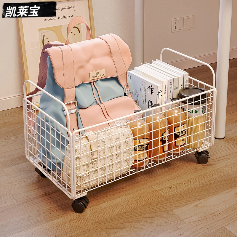 书包置物架书架办公室可移动书桌下收纳架铁艺小推车工位放包神器