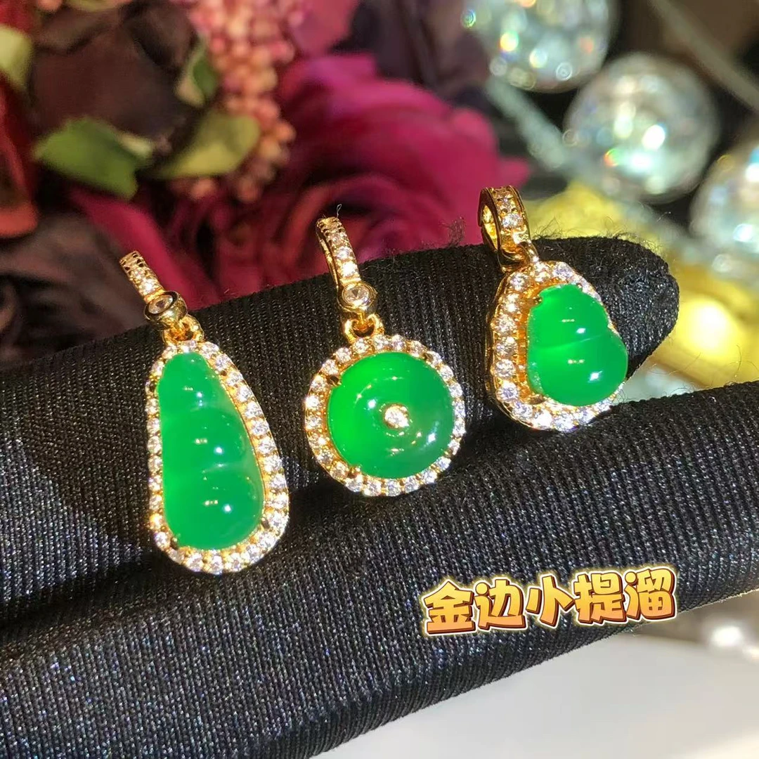 银S925镶嵌小众精美珠宝首饰封底开合扣头提溜设计女士款玉髓挂件