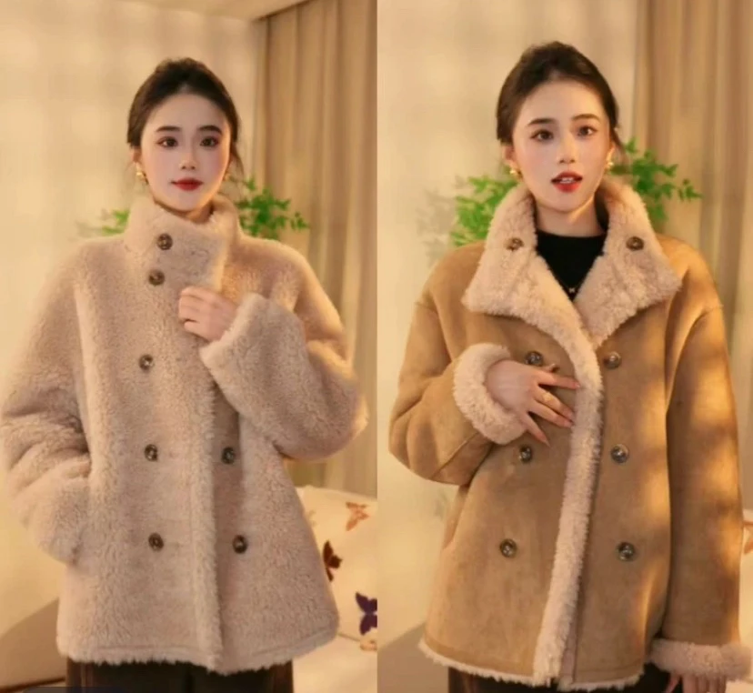 A100百分百羊毛双面穿正宗海宁女短款新款外套女加厚冬季保暖时尚