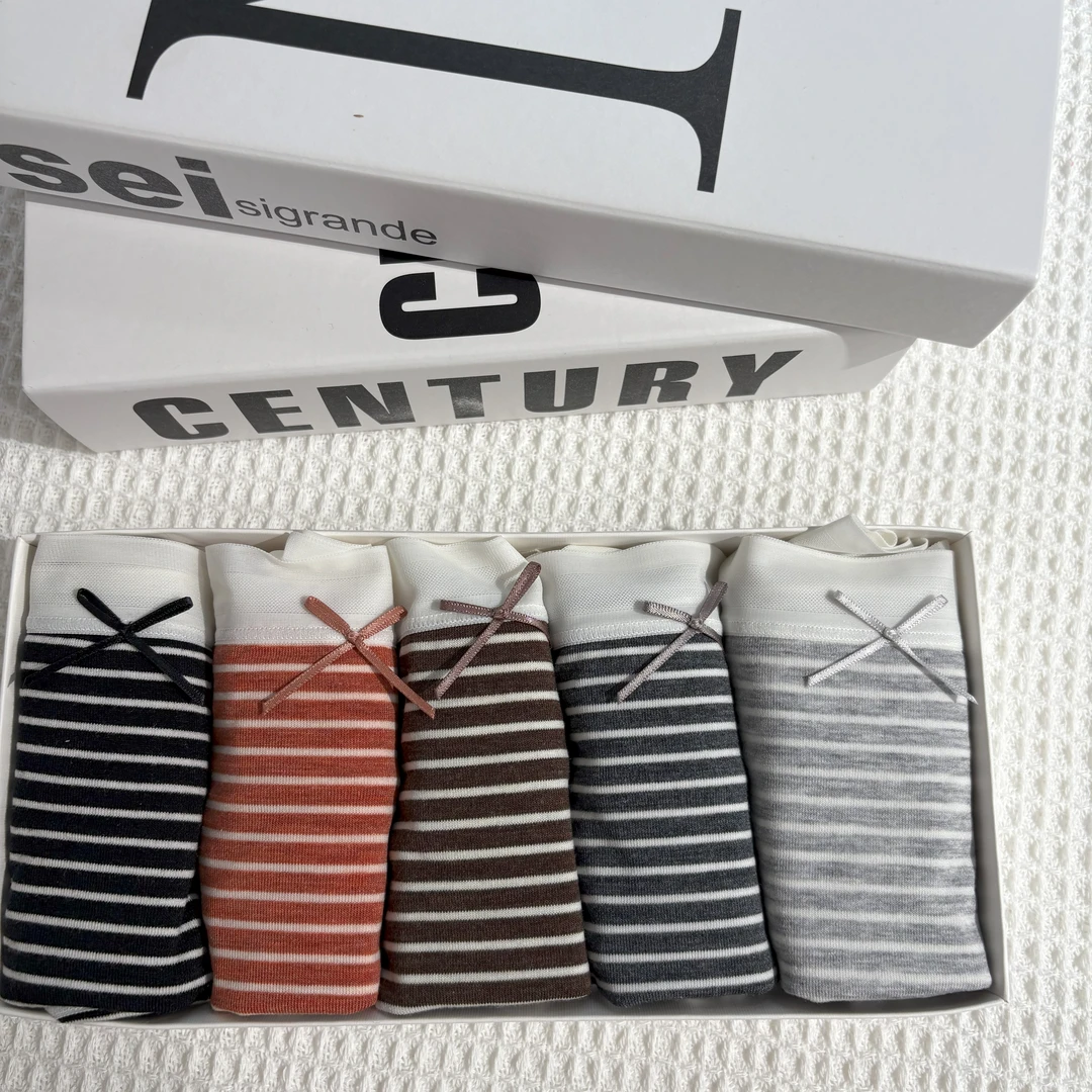 （五条装）女士莫代尔柔软条纹棉裆抗菌无痕舒适中腰