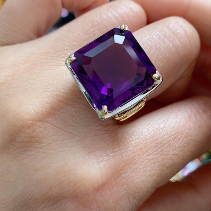 水晶戒指银S925镶嵌天然水晶戒指