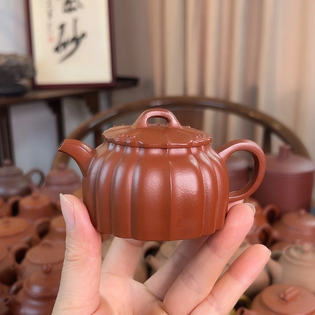 茶壶紫砂精品原矿 筋纹德钟 朱泥 130cc
