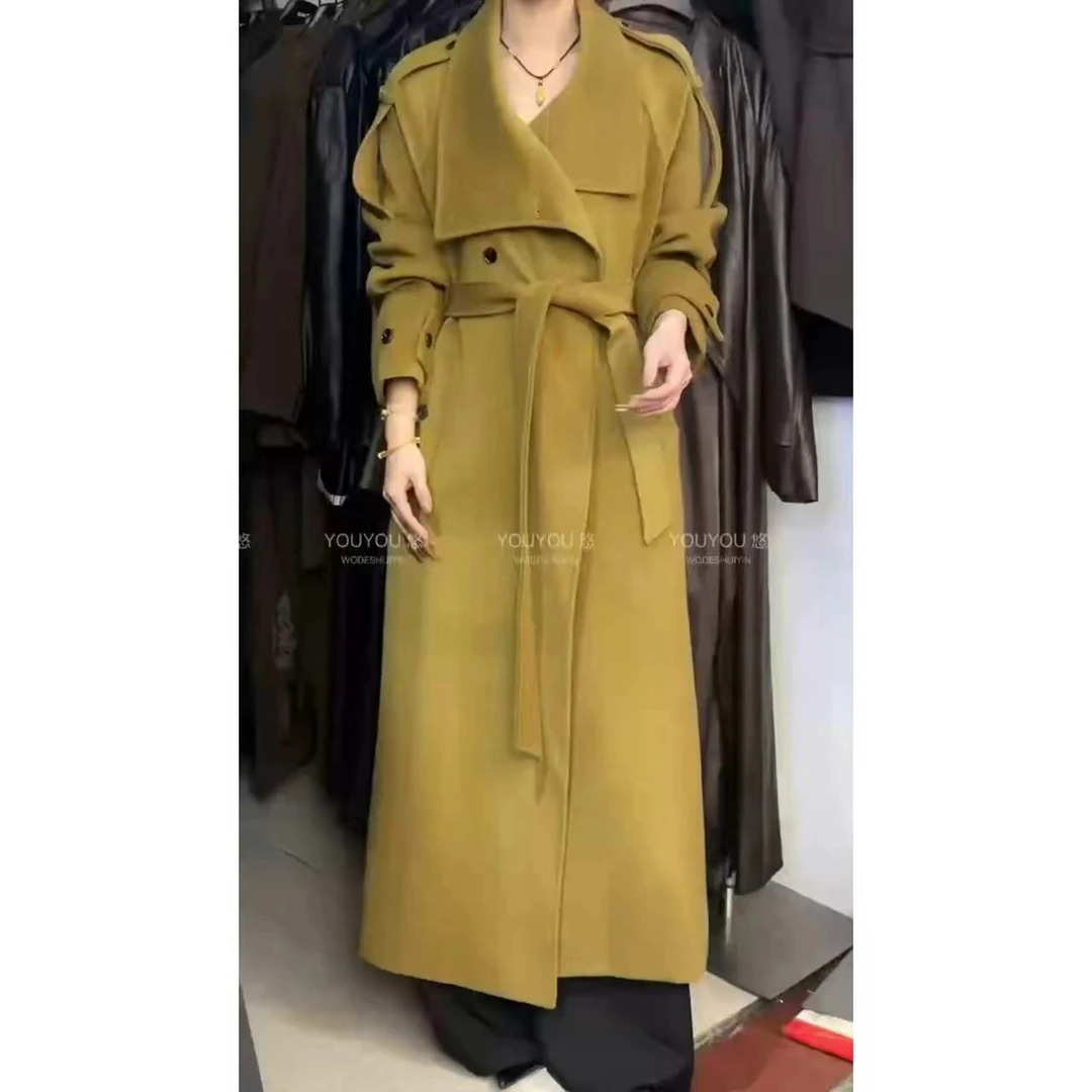 6605冬新款气质时尚翻领长款毛呢大衣加厚显瘦