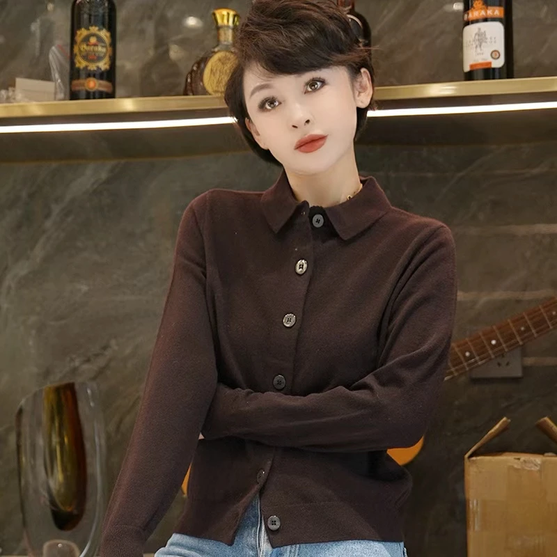 【云柔漫步】小翻领纽扣针织开衫MG8362