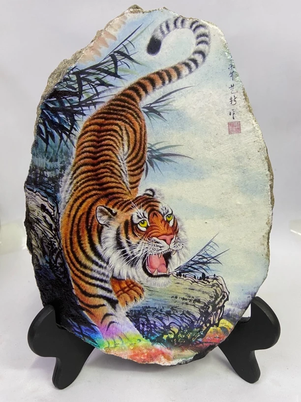 21*15。手工制作石头画，下山虎。永久保存不褪色