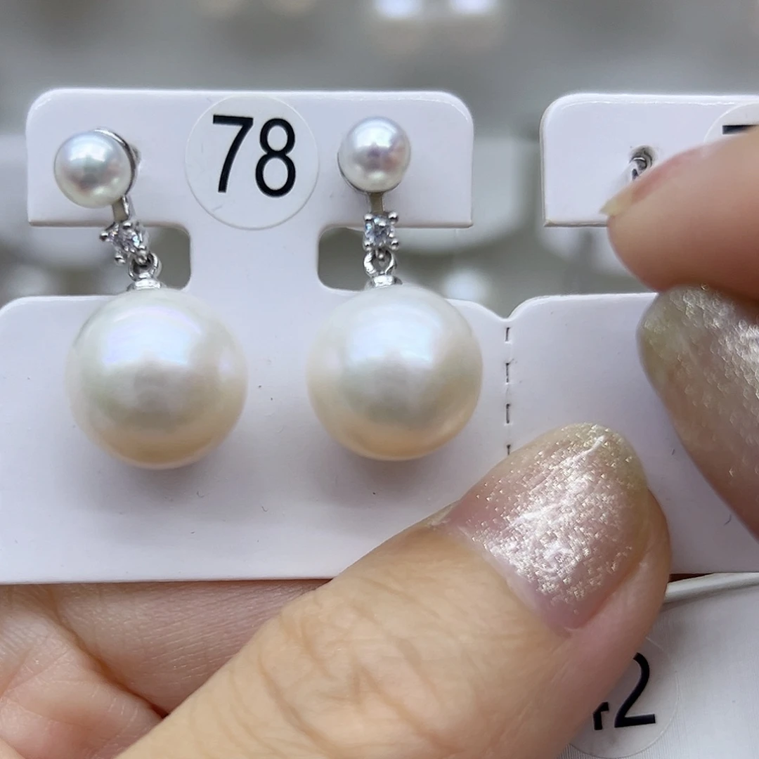 银S925镶嵌耳饰淡水珍珠