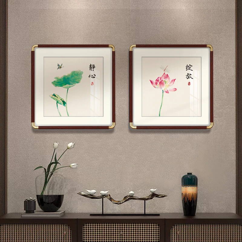 静心绽放禅意荷花茶室挂画斗方客厅背景墙装饰画走廊过道壁画玄关