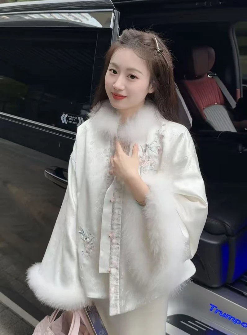 （白茶）2025新中式国风加绒加厚刺绣外套