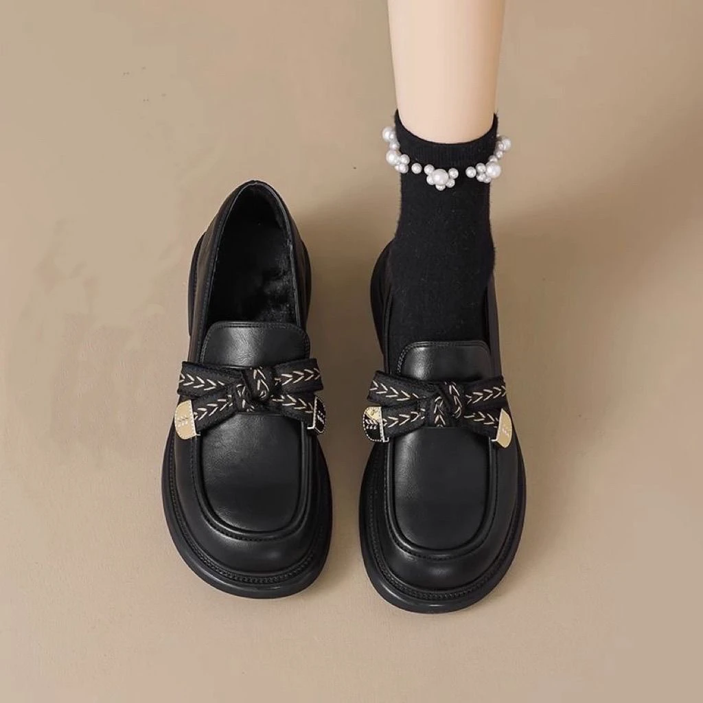 厚底乐福鞋女2025新款春季配裙子小皮鞋女款韩版百搭一脚蹬单鞋子