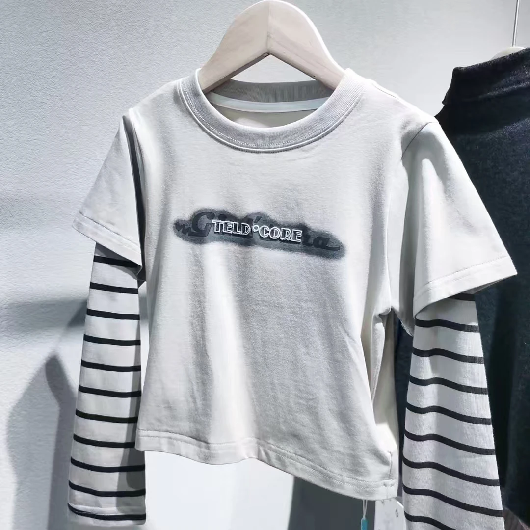 8072童装假两件长袖T