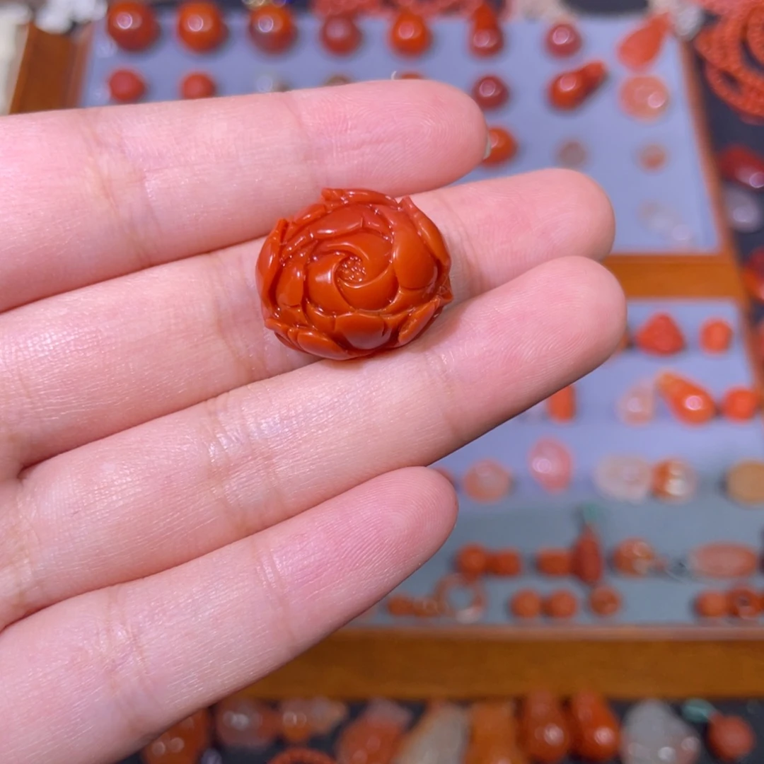 南红玛瑙牡丹花满色满肉柿子红未镶嵌