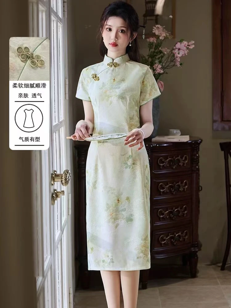 700-绿色 素板 蚊香扣 年轻 改良 旗袍