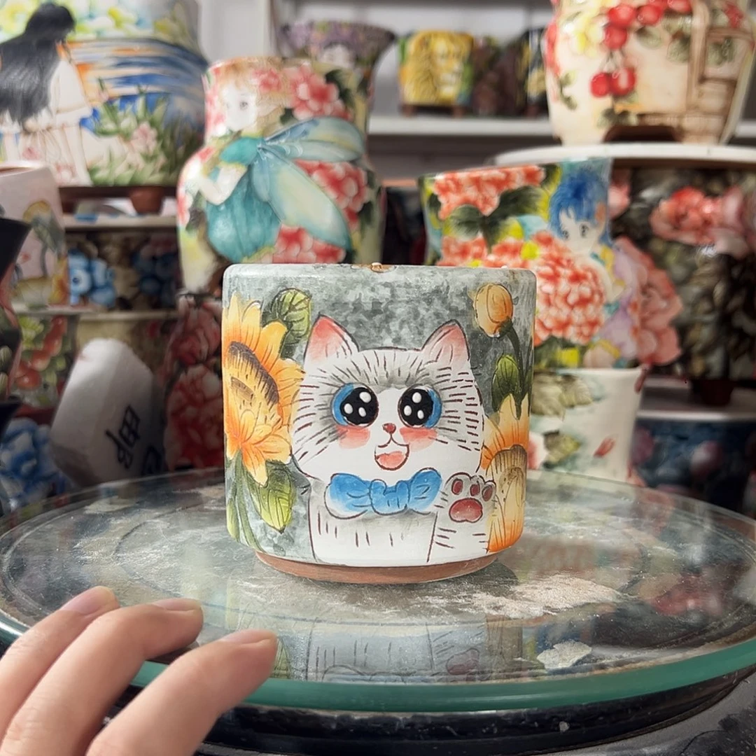景德镇手绘花盆幸运花盆
