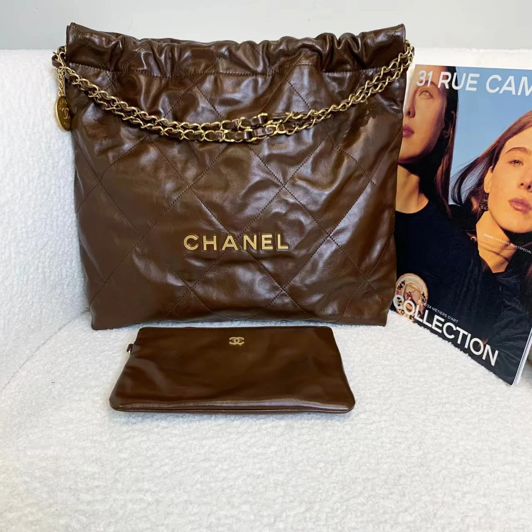 99新 Chanel/香奈儿 拆壹臻/23A巧克力棕牛皮22bag中号 22010405