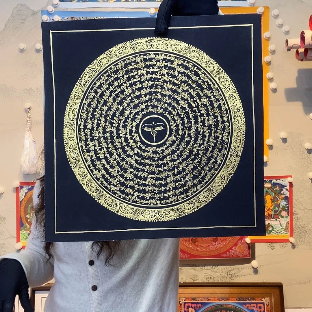 卷轴画纯手绘六字真言唐卡30厘米左右