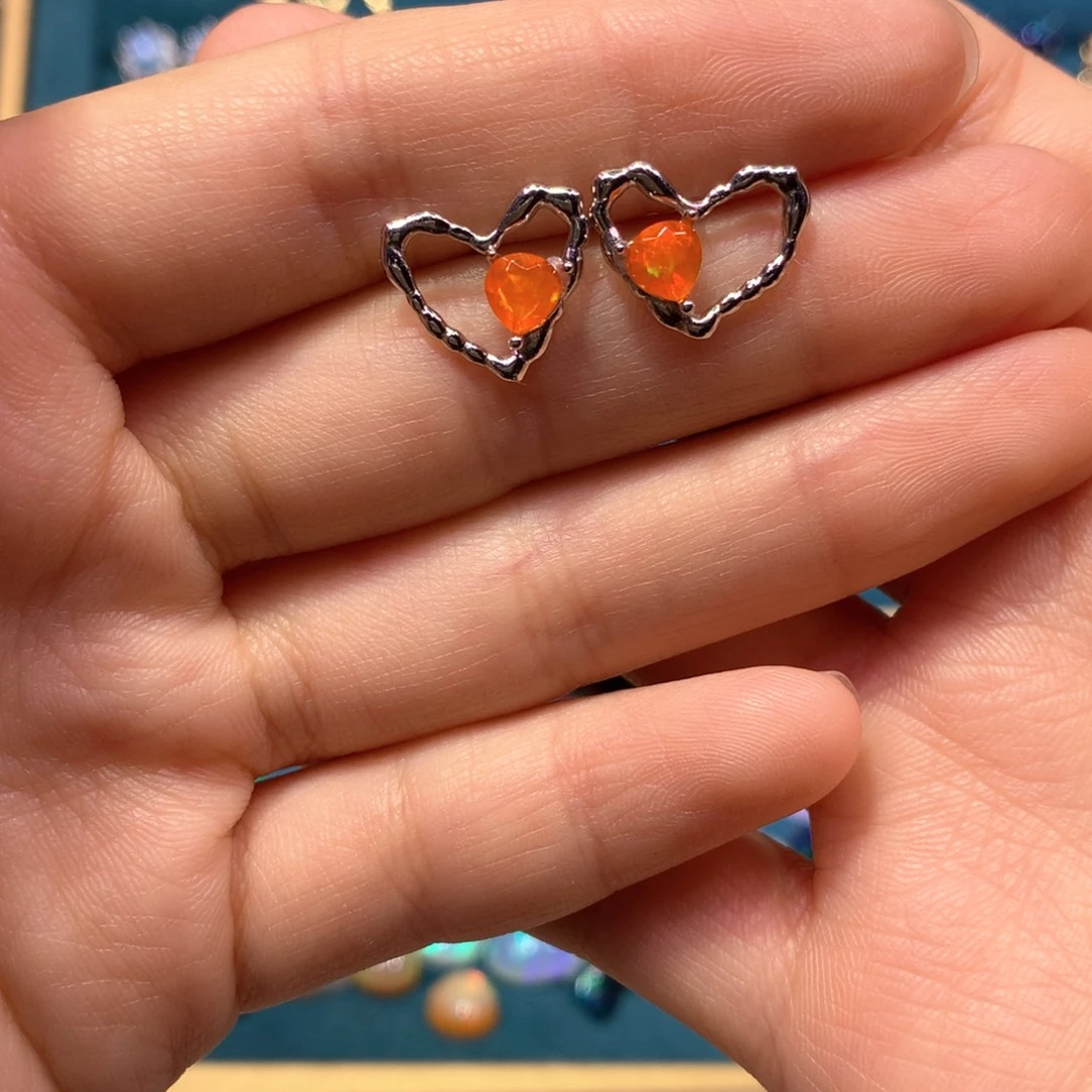 银S925镶嵌欧泊耳钉裸石镶嵌