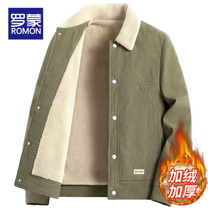 罗蒙男士加绒加厚夹克男冬季灯芯绒工装休闲外套男款爆款2025新款