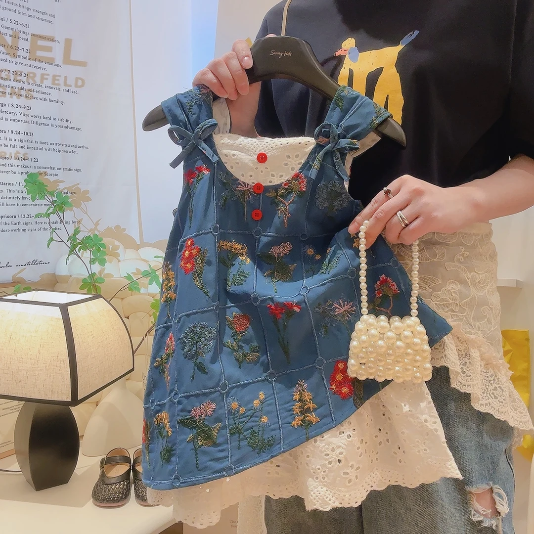 宠粉*佑琦恩女童复古拼接花朵背心裙连衣裙2025夏季新款SL0127嘉