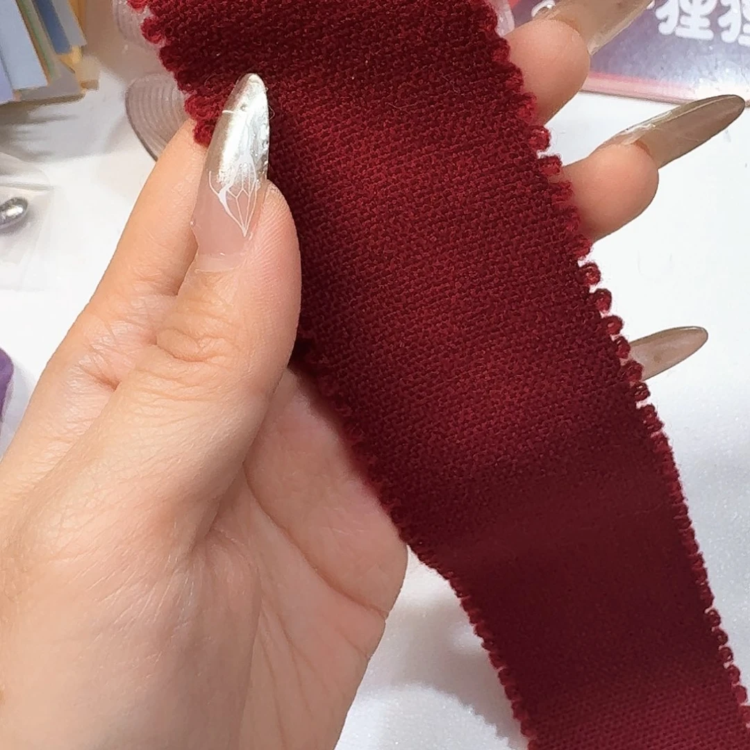 周***末沫小狸狸酒红色玫瑰羊毛带5米