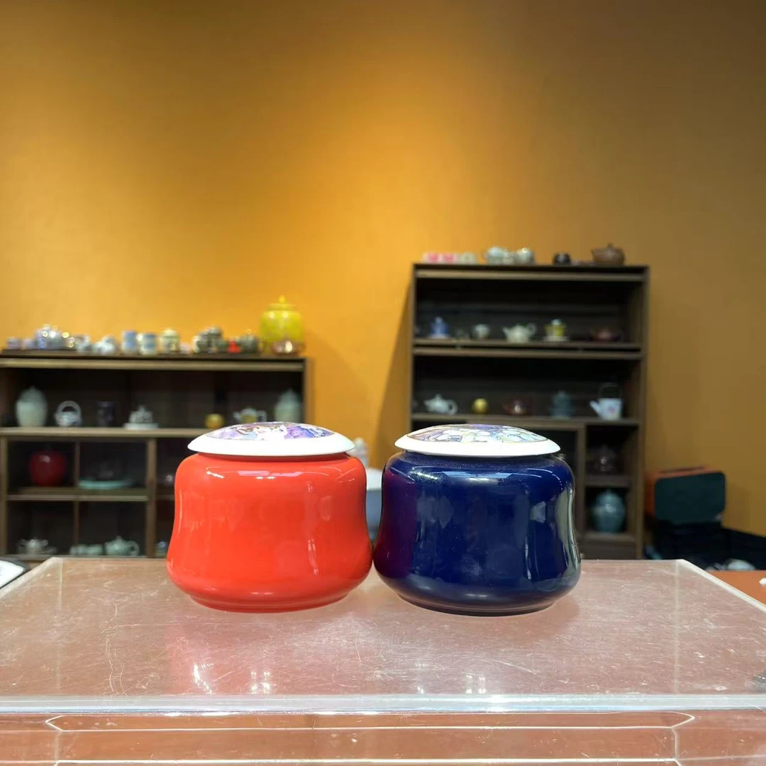 德化云仓 【国色天香-红色+宝兰】小茶叶罐-2520