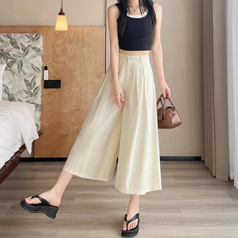 莱赛尔天丝裙裤女夏季薄款2025新款垂坠感宽松显瘦八分冰丝阔腿裤