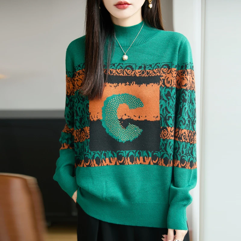 时尚品牌女装毛衣女秋冬新款爆款半高领针织衫打底外穿加厚上衣