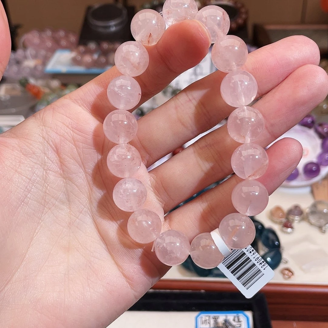 未镶嵌水晶手串干枯玫瑰粉胶花13m
