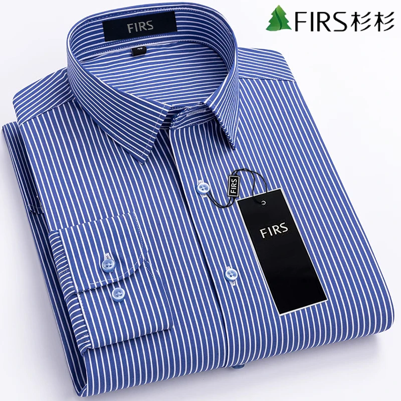 杉杉长袖男士衬衫商务休闲职业上衣竖条纹抗皱春秋季男款