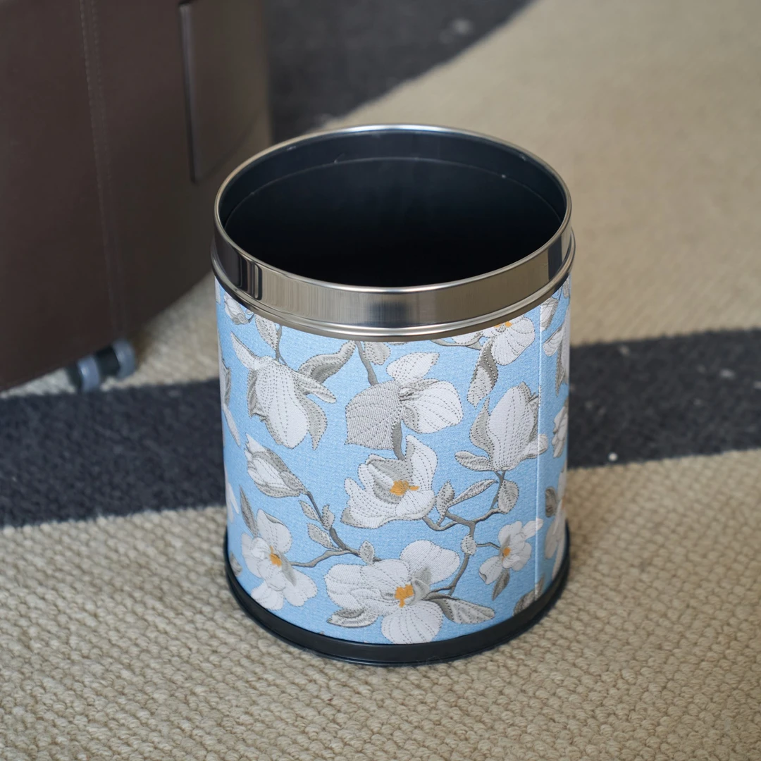 欧式复古时尚蓝色家用卧室客厅餐厅卫生间高档双层无盖垃圾桶