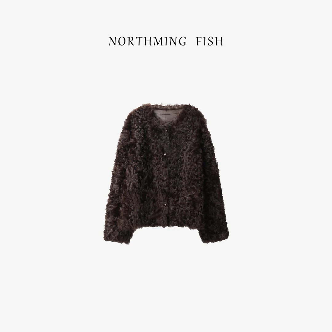 NorthMing fish「暖羊」休闲精致 简约复古时髦皮毛一体外套
