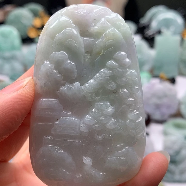 翡翠未镶嵌颈饰山水福利卡厚10+