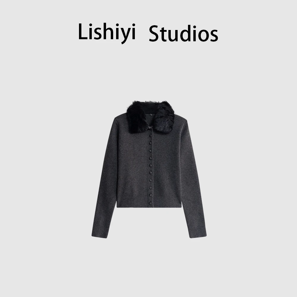 LISHIYISTUDIO深圳货【绒颈灰仪】冬季设计感独特羊毛针织开衫 1118