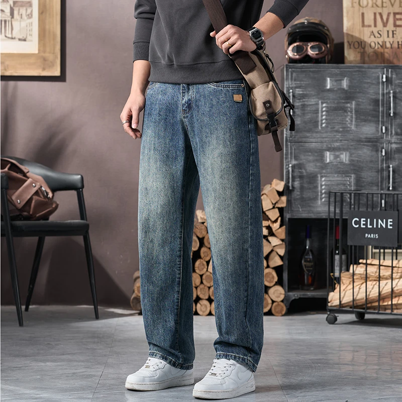 美式复古直筒牛仔裤男宽松潮牌大码裤子男士春秋潮流休闲长裤子男