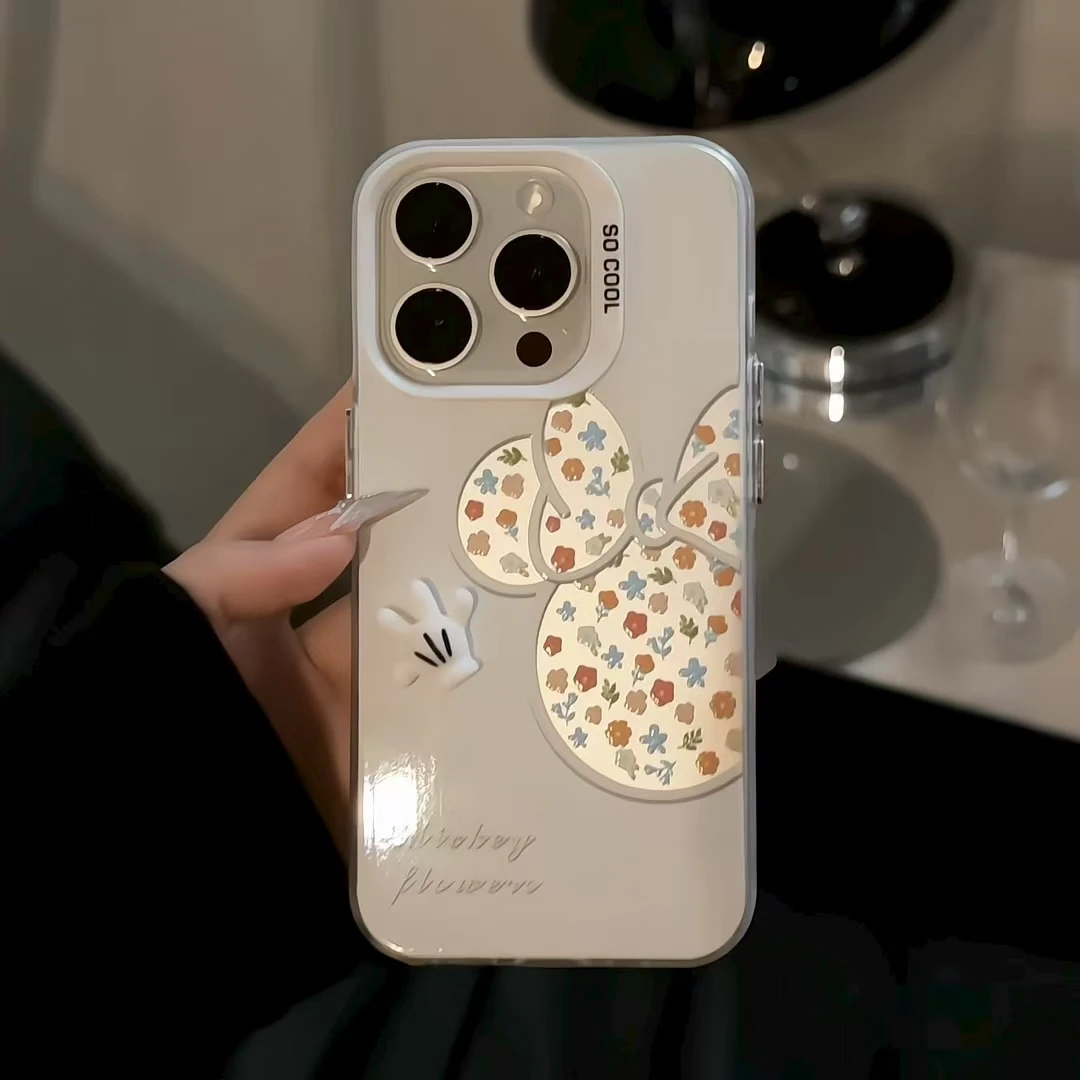 磨砂彩银is手套花束米妮手机壳适用苹果16华为p70小米15oppo/vivo