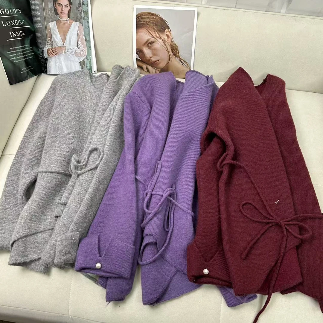 秋冬时尚百搭慵懒风设计感系带毛衣针织衫H1417