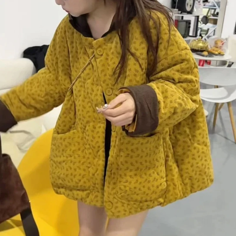 时尚百搭拼色设计感长袖棉服女2025冬季新款显瘦百搭高级感衣服