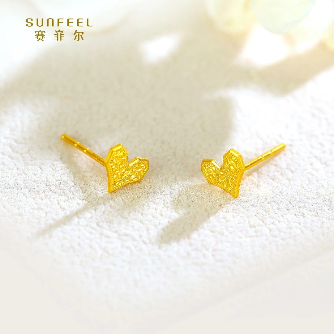 SUNFEEL/赛菲尔【四店】 足金5G 时尚小桃心直针耳钉5GE00674