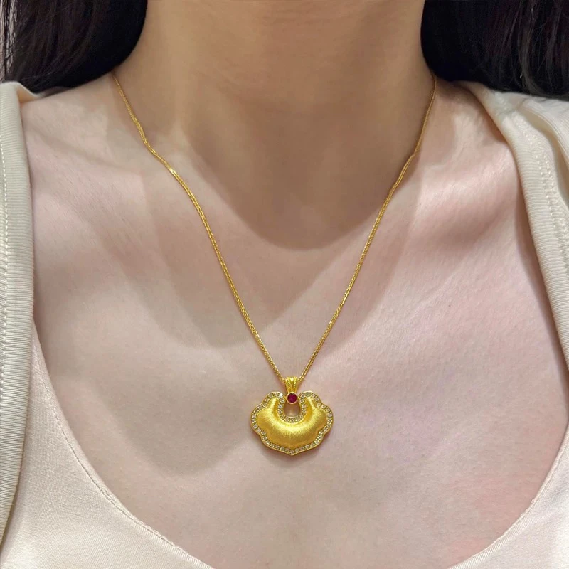 铜合金项链 祥云如意锁项链复古宫廷风平安锁女士锁骨链小众设